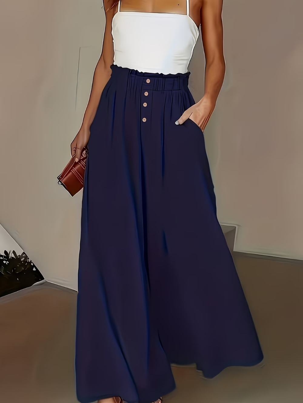 High-Waist Wide Leg Navy Palazzo Pants